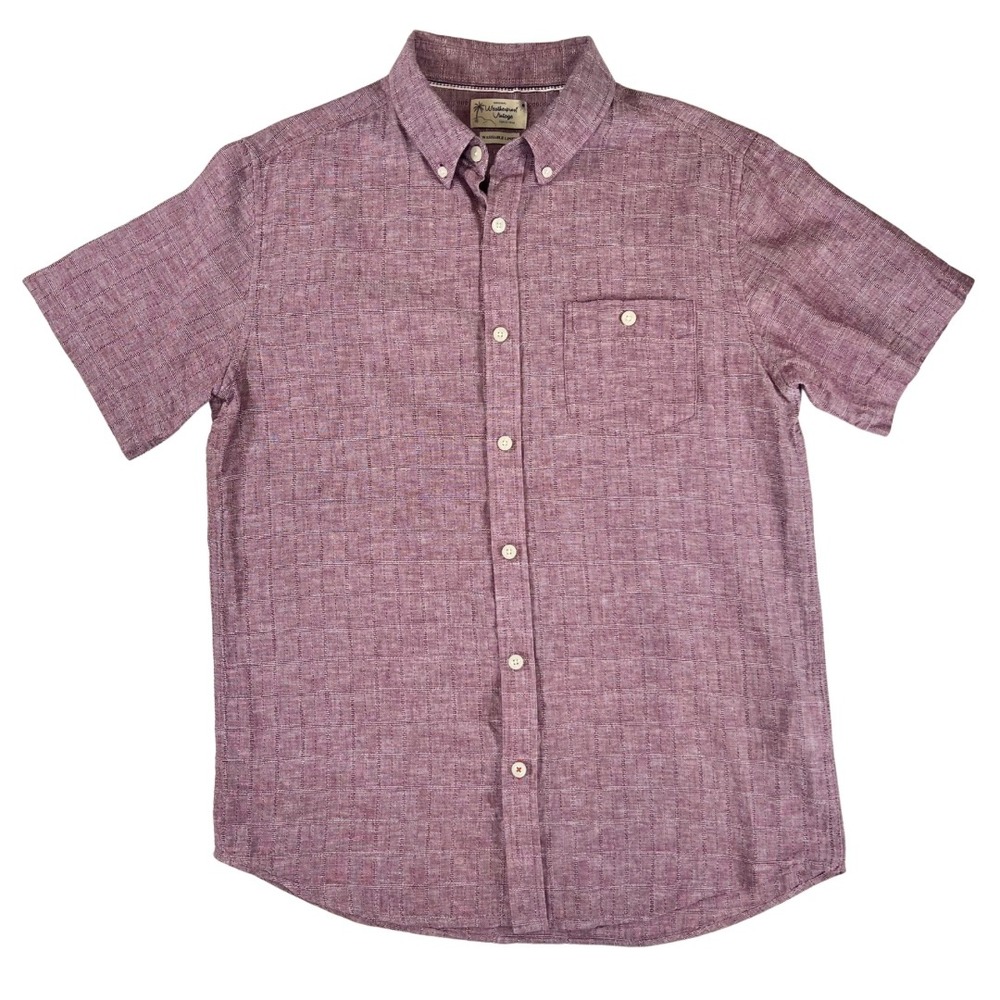 Weatherproof Vintage Linen Blend Shirt Mens M Red Button Down Short Sleeve